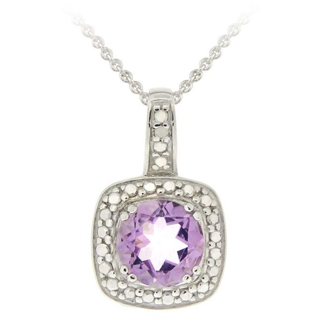 Sterling Silber Amethyst & Diamant Akzent Quadrat Anhänger