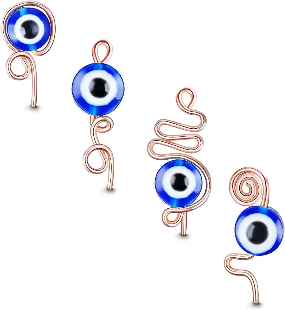 18G Evil Eye Fake Nose Rings Cuff of Four Real Gold Plated African Nose Cuff Non Pierced Clip on Nose Hoop Rings Adjustable Fake Nose Rings Cuff Set für Frauen Männer
