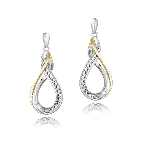 Sterling Silber Diamant Akzent Zwei-Tone Twisted Teardrop Dangle Ohrringe