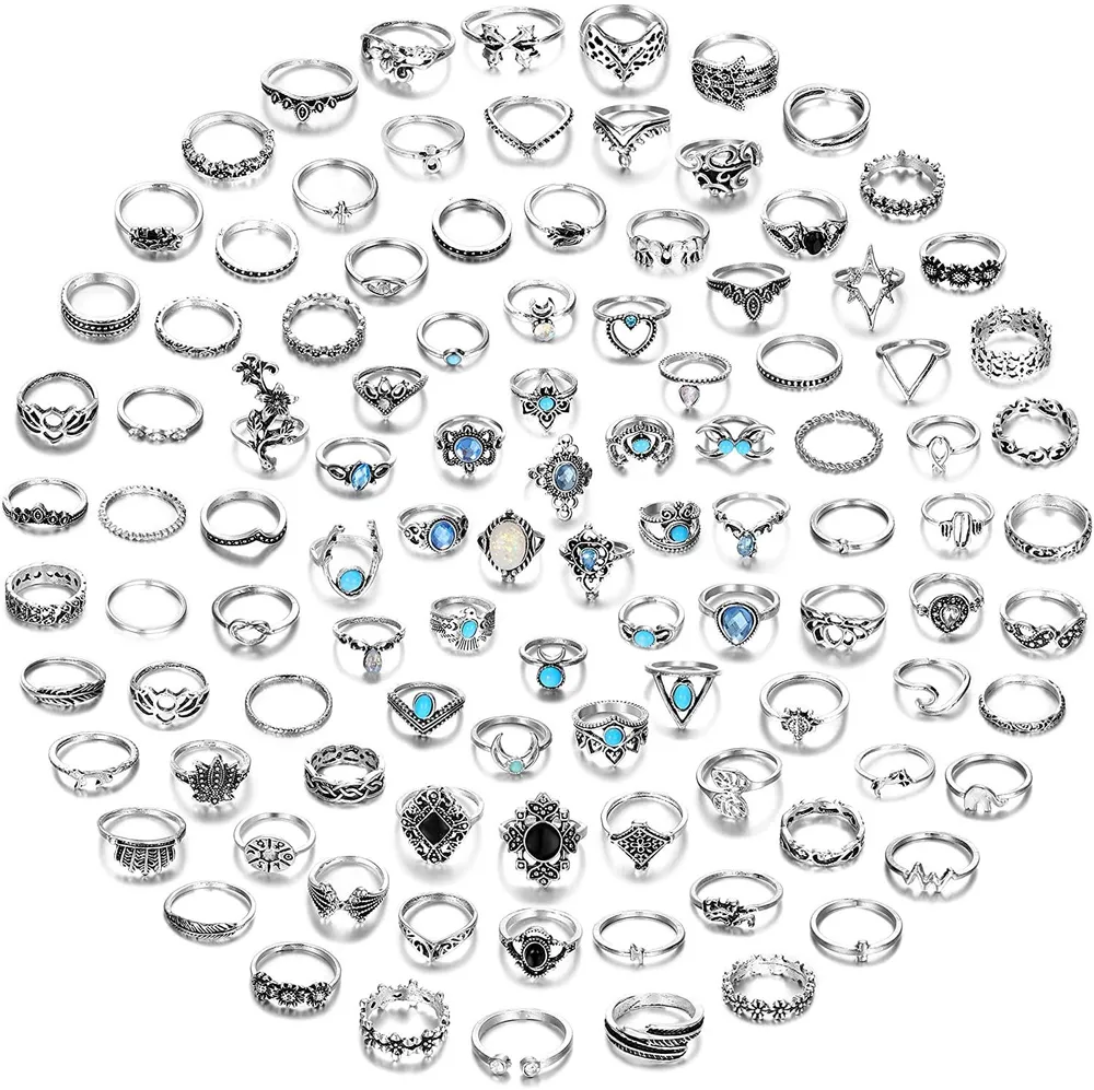 104 Pcs Vintage Silber Knuckle Ringe Set für Frauen Teen Girls Bohemian Stackable Joint Finger Ringe Retro Stone Crystal Stacking Midi Ringe Pack