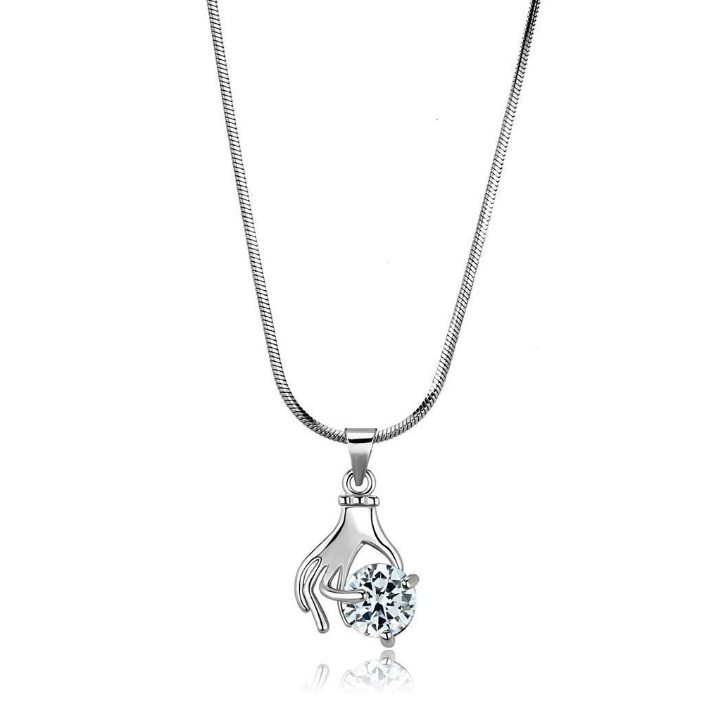 LO4163 - Rhodium-Brass - Kettenhänger mit AAA-Klasse CZ in Clear