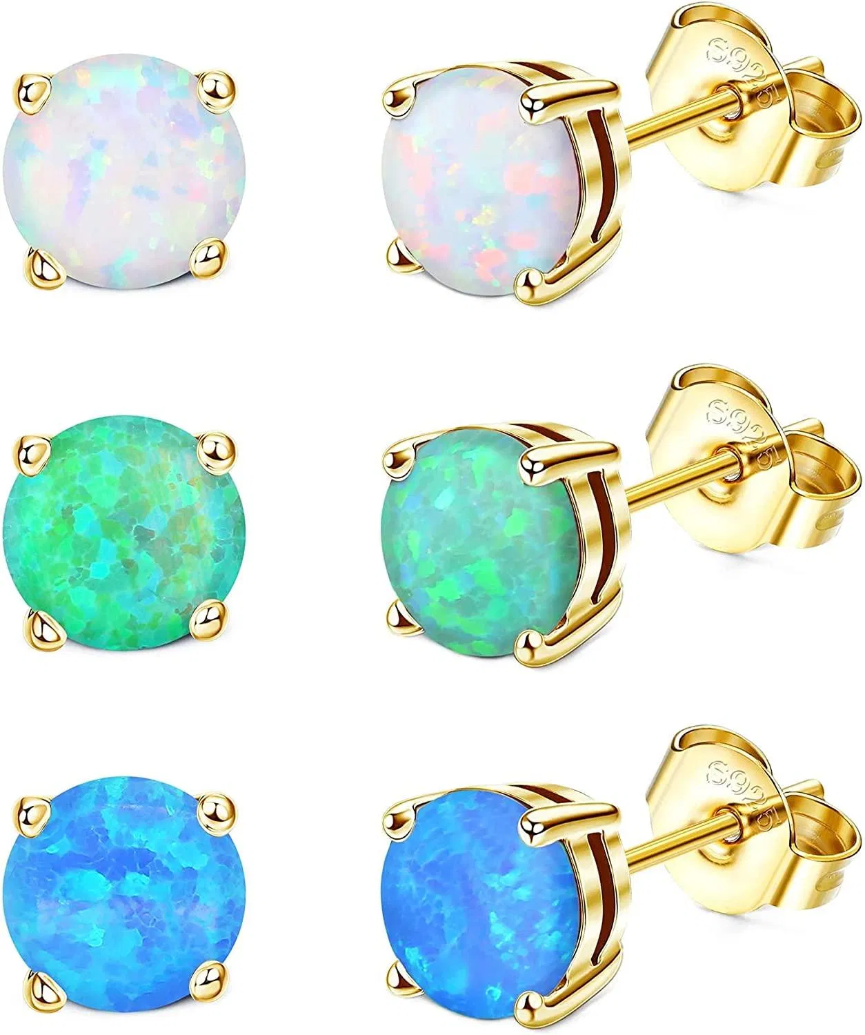 3 Paar 925 Sterling Stud Ohrringe Set für Frauen Teenager Opal Ohrringe für sensible Ohren rund Edelstein Ohr-Staple Geschenk