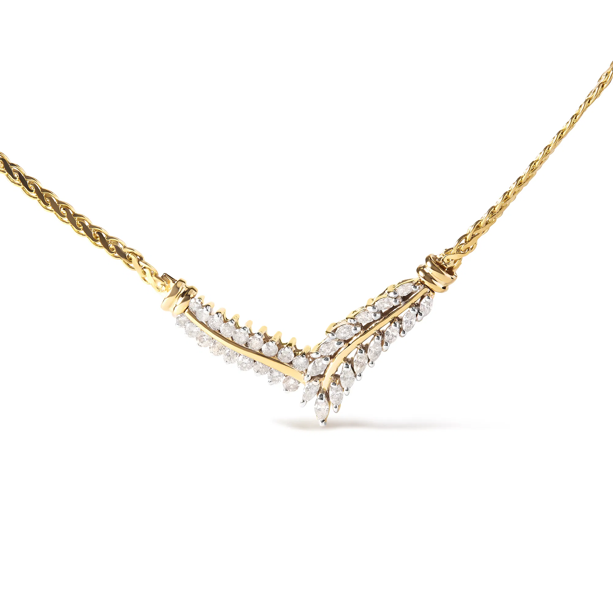 14K Gelbgold 1 cttw Diamant 'V' Form Anhänger (H-I, I1 - I2)