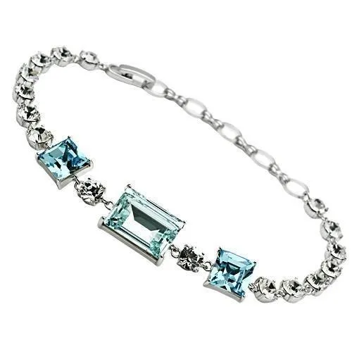 3W176 - Rhodium Brass Armband mit Top-Grade - Kristall in Meerblau