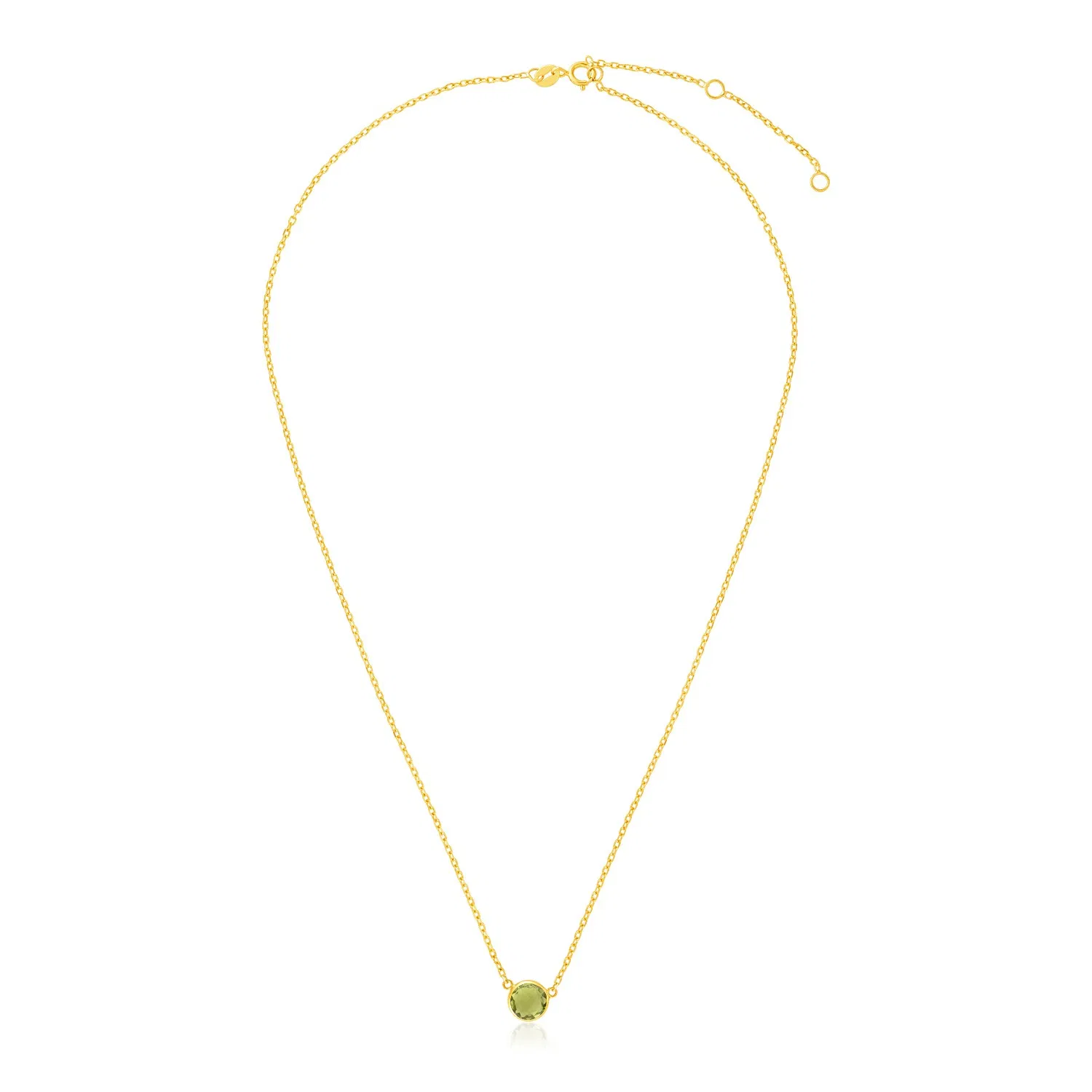 14 Karat Gelbgold 17 Zoll Halskette mit rundem Peridot