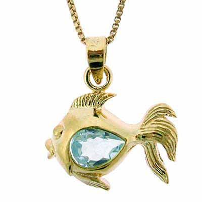 18 Karat Gold über Sterling Silber 4 / 5ct Blue Topaz Fisch Anhänger