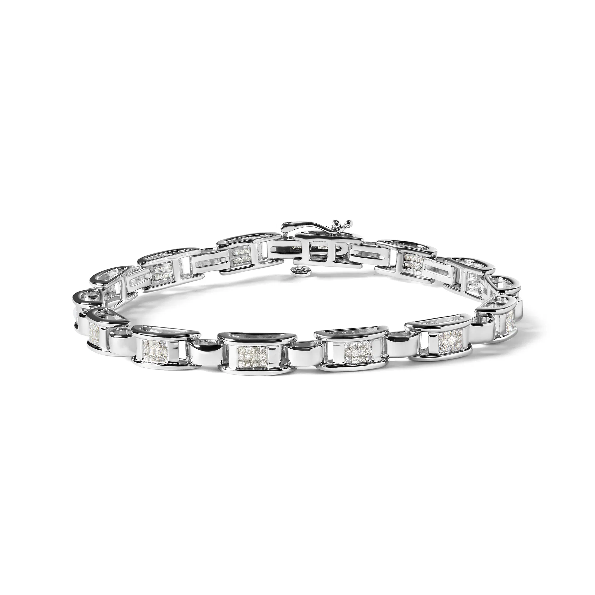 14K Weißgold 1.00 Cttw Princess-Cut Diamond Link Armband (I-J Farbe, I1 - I2 Klarheit) - Größe 7,25
