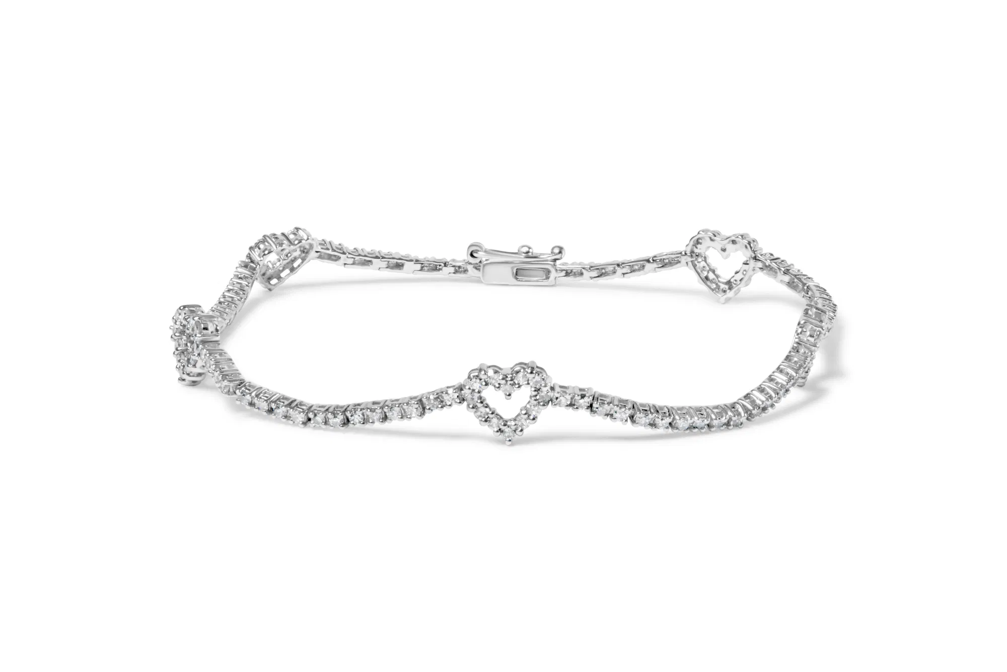 14 Karat Weißgold 1 1⁄2 Cttw Diamant Heart Station Strand Armband (H-I Farbe, I1 - I2 Klarheit) - 7,5 Zoll