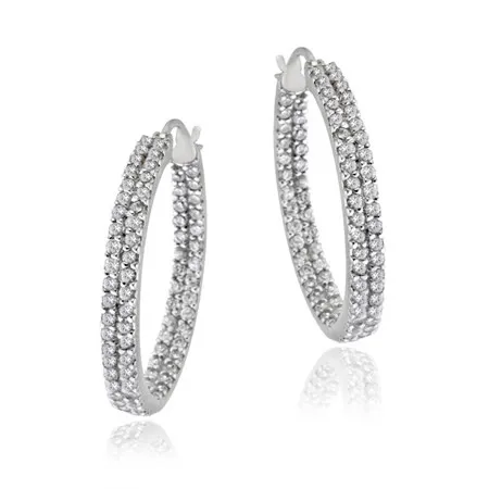 Sterling Silber 25mm Zwei Reihe Inside Out CZ Hoop Ohrringe