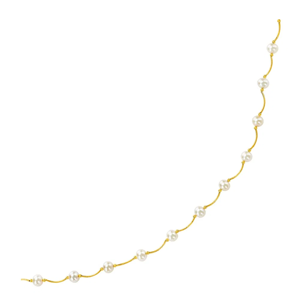 14 Karat gelbes Gold Arc Link Kette mit weißen Perlen