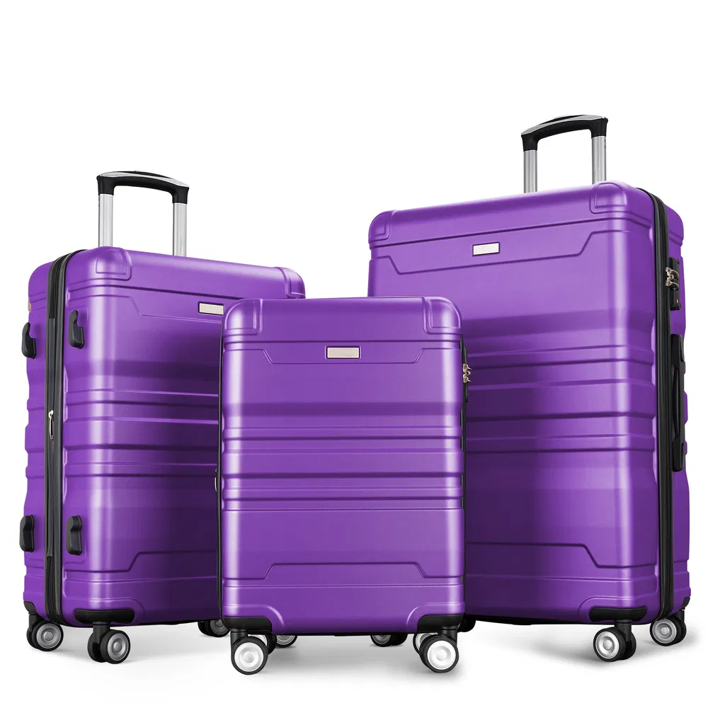 Gepäckset Neues Modell erweiterbarer ABS Hardshell 3pcs Clearance Gepäck Hardside Leichtbau Langlebiger Kofferset Spinner Wheels Koffer mit TSA Lock 20'' 24'' 28'' (violett)