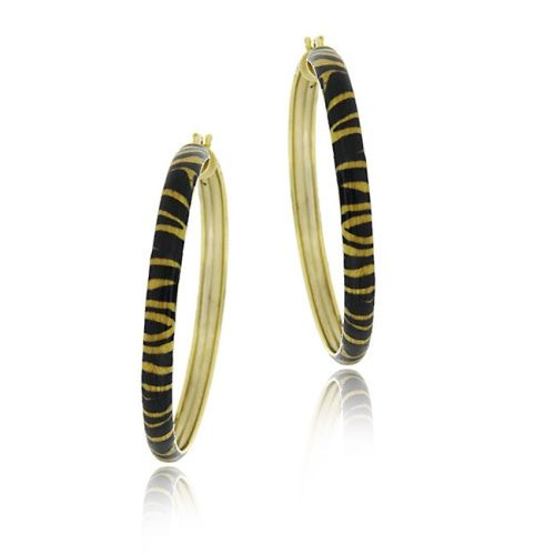 18 Karat Gold über Sterling Silber Emaille Tiger Muster 40mm Hoop Ohrringe