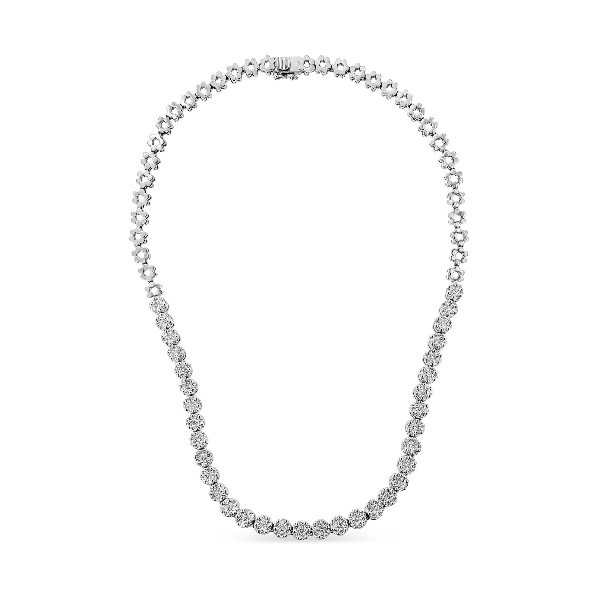IGI zertifiziertes 14 Karat Gold 8,0 Cttw Pflaster Set Round-Cut Diamond Cluster Graduating Riviera Statement Kette (H-I Farbe, I1 Klarheit)