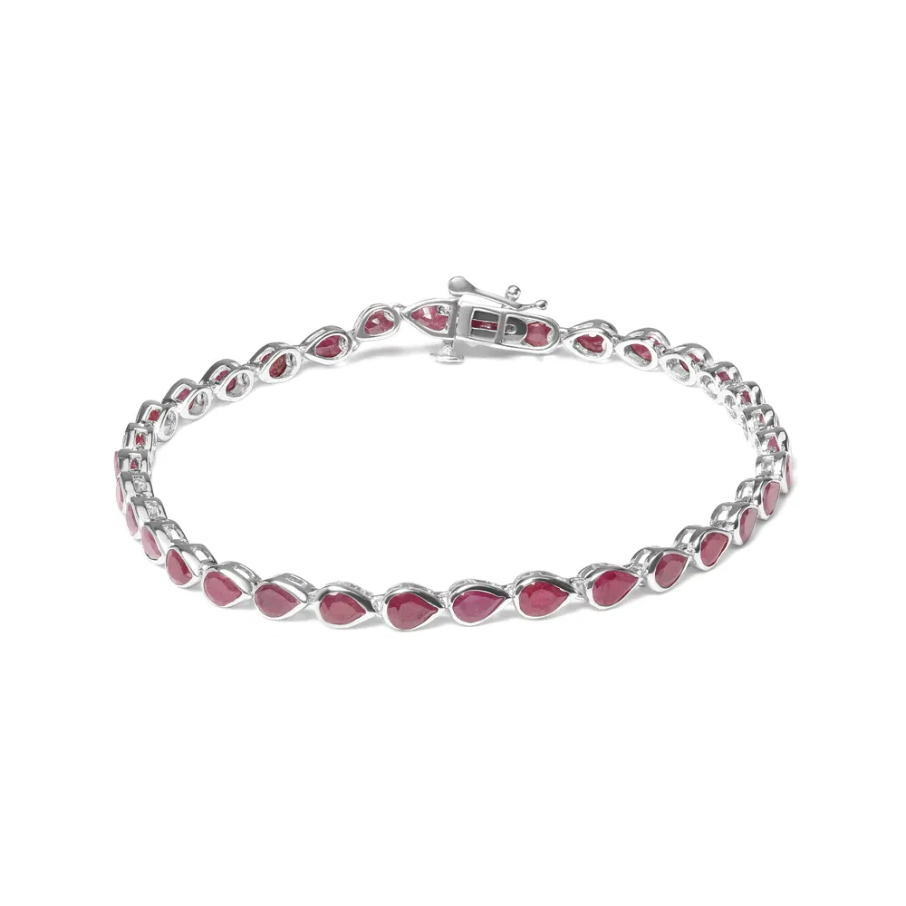 .925 Sterling Silver Bezel Set Pear Shaped Lab Created Pink Ruby Link Armband (AAA + Qualität) - Größe 7,25