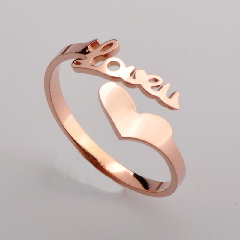 Herzförmiger Rose Gold Titanium Stahlring für Frauen Paar Ringe Kleiner Fingerring