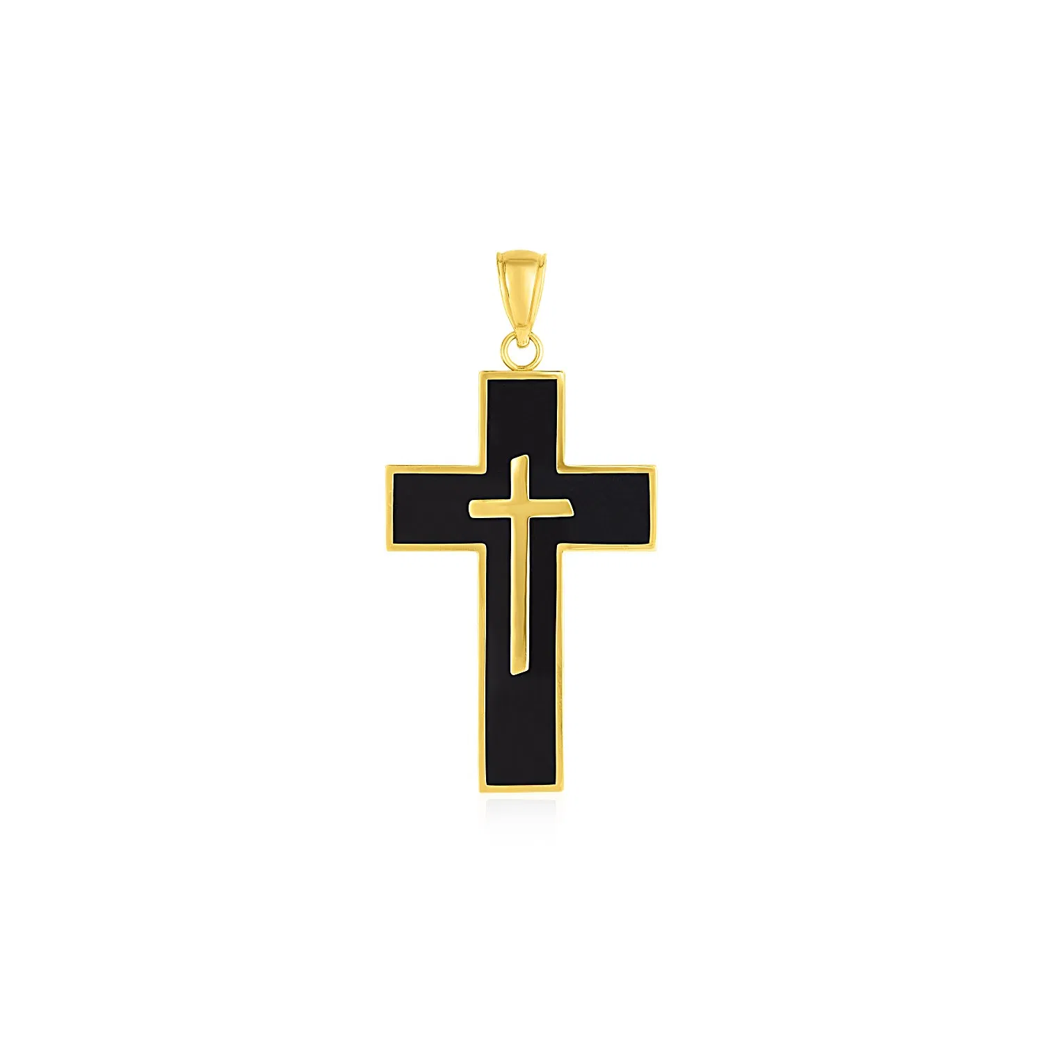 Kreuz-Hänger mit schwarzem Email in 14 Karat gelbem Gold