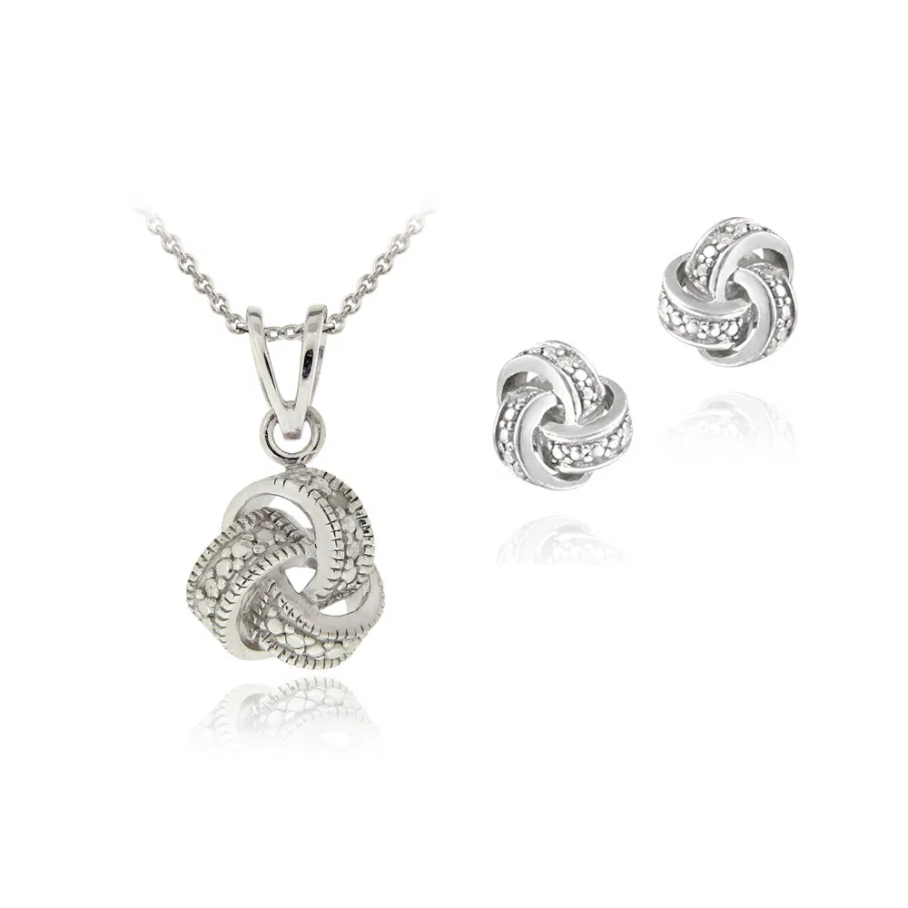Diamond Accent Love Knot Necklace & Ohrringe Set