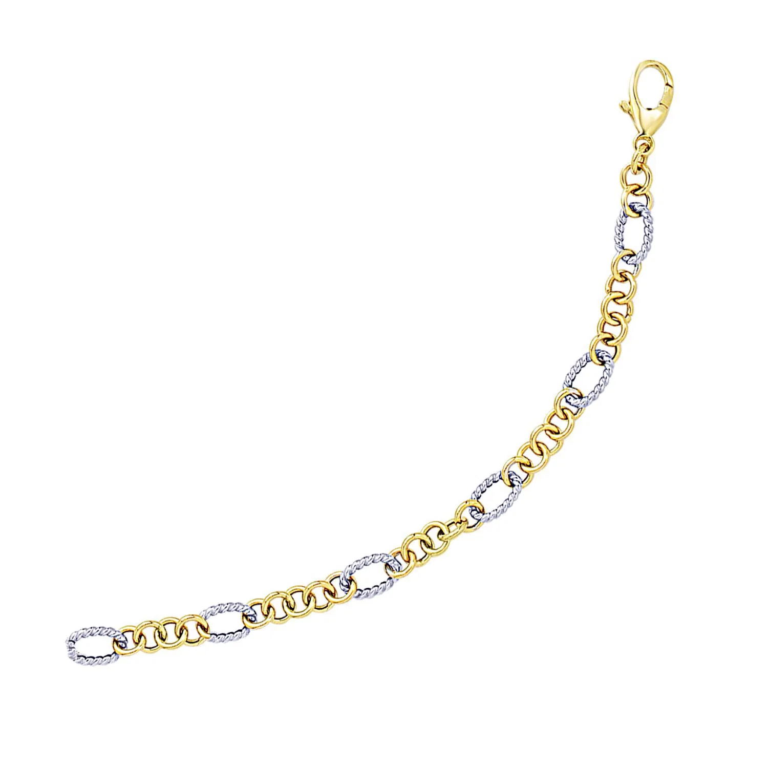 14 Karat Zwei-Ton - Gold Seil Motif Oval und Round Link Chain Armband