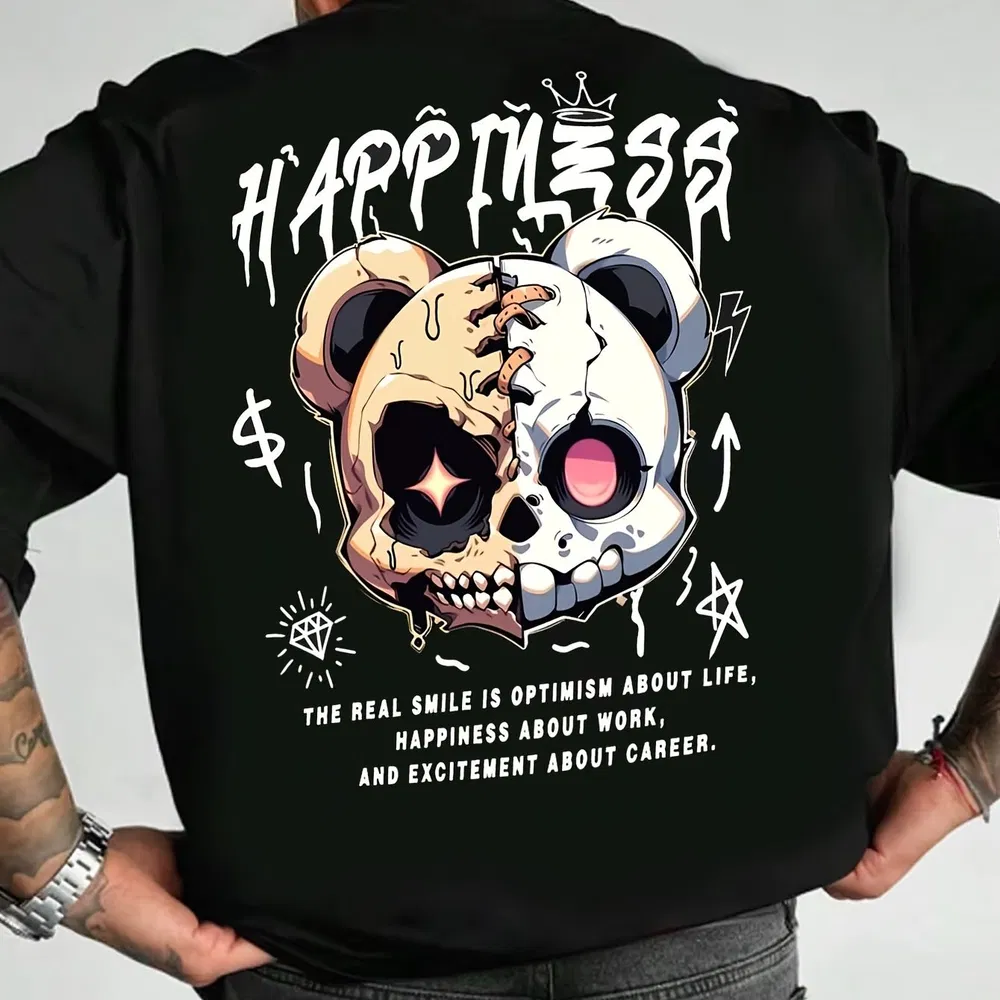 Bär Print Cartoon Round Neck T-Shirt Polyester Casual Style Sommer gestricktes Gewebe T-Shirt