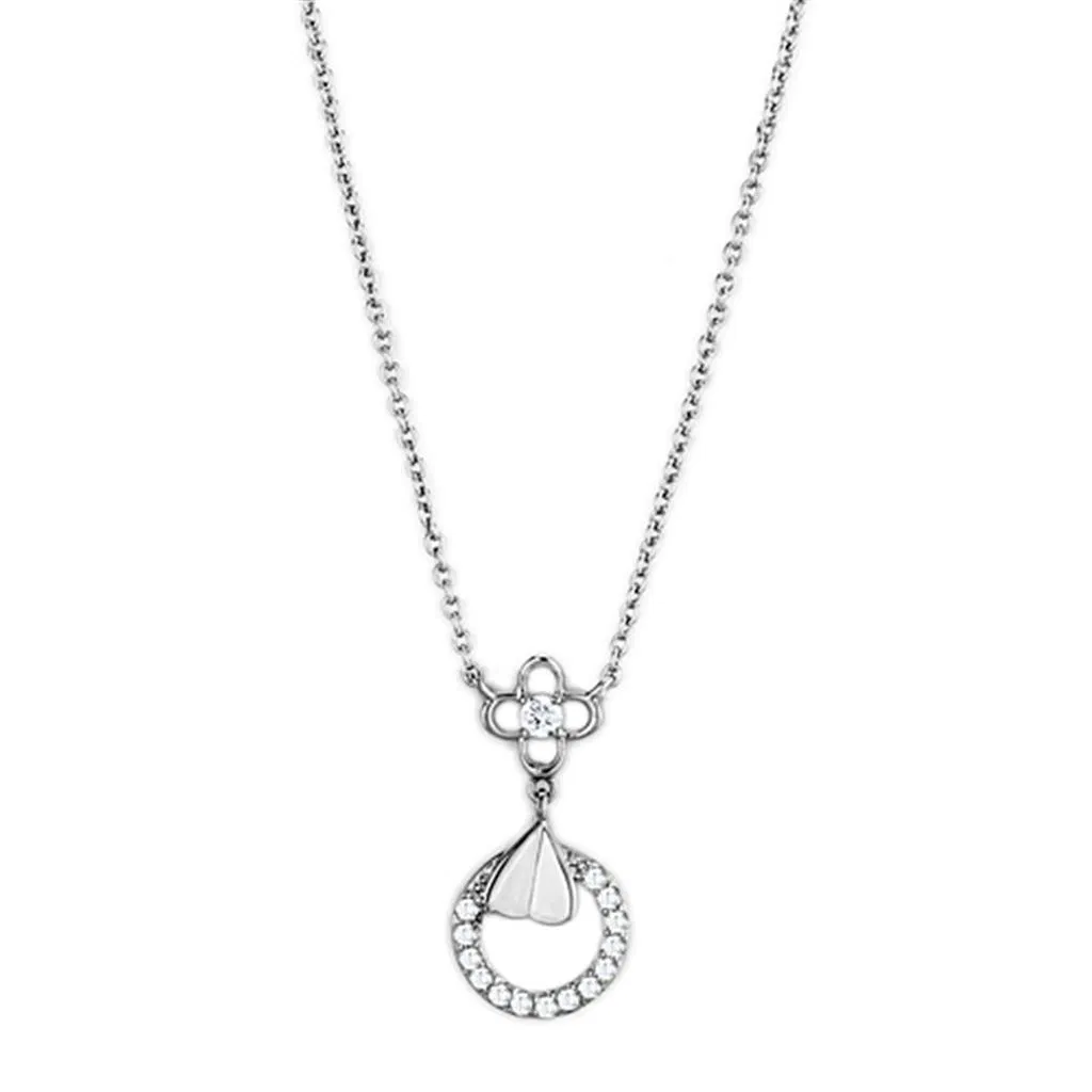 3W419 - Rhodium-Messing - Halskette mit AAA-Klasse CZ in Clear