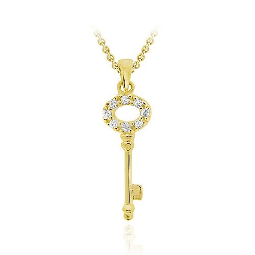 18 Karat Gold über Sterling Silber CZ Mini Key Pendant Halskette