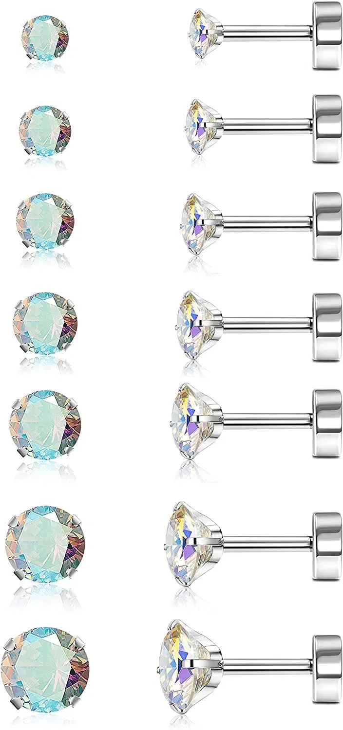 Tiny Edelstahl Cubic Zirkonia Ohr Stud Tragus Stud Ohrringe Set für Frauen Männer Flat Back Screw Back 20G Ohr Piercing Set