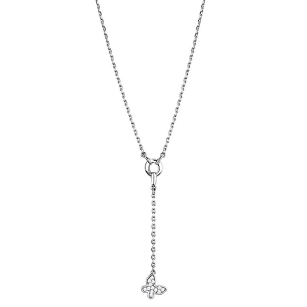 3W443 - Rhodium-Messing - Halskette mit AAA-Klasse CZ in Clear