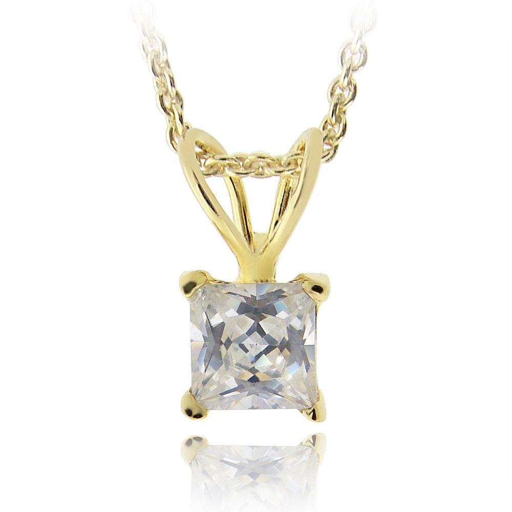 18 Karat Goldplatte 1/2ct CZ Quadrat Solitaire Halskette, 4mm