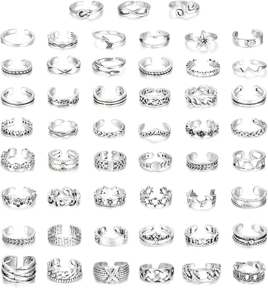 51 Pcs Open Toe Rings Set für Frauen Mädchen verstellbare Twist Blumenknoten einfacher Pfeil Knuckle Toe Finger Tail Ring Band Sandalen Retro Fuß Schmuck