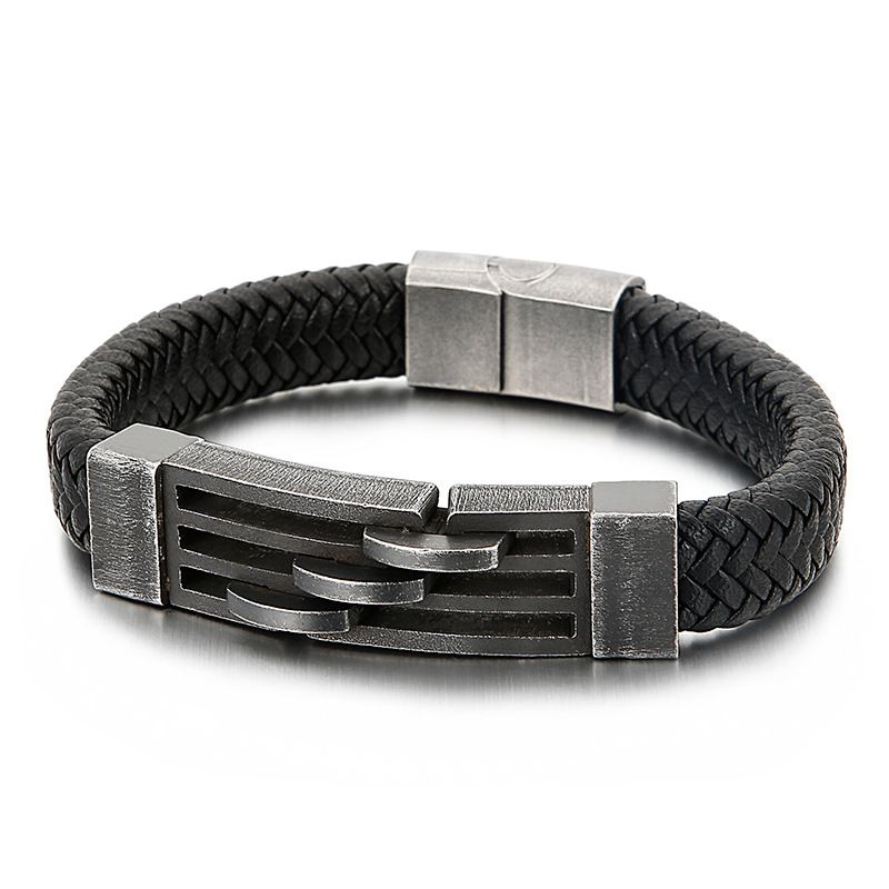BraceletSimple Männer geflochtes Leder Titan Stahl Armband