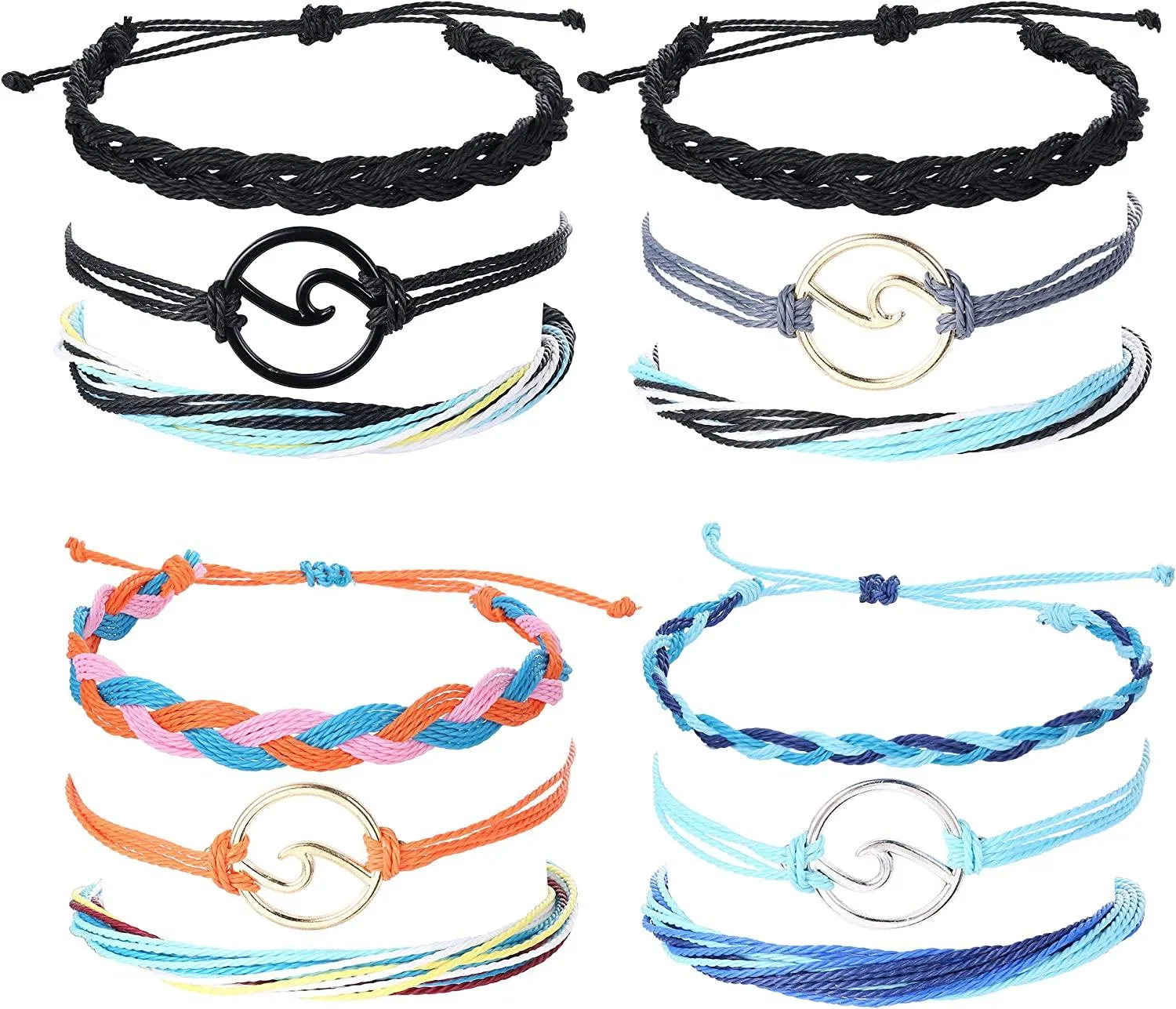 12 Stück Welle Strand Armband Set geflochtenes Seil Freunde Armband Handgemachte Böhmen Gewebe Ankleck Armband für Frauen