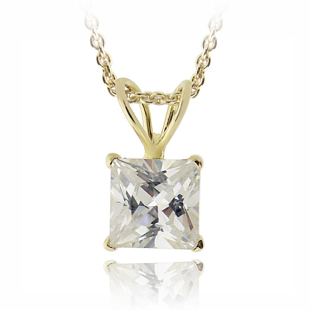 18 Karat Goldplatte 1,25ct CZ Quadrat Solitaire Halskette, 6mm