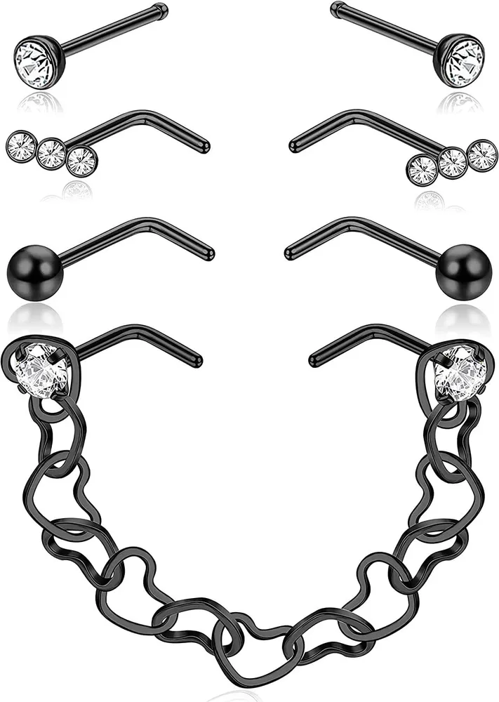 Nasenstabel Nasenkette für Frauen Nasenloch Piercing Kette 316L Edelstahl Nasen Ringe L-förmige Nasenkette Nasen Piercing Kette Nasenloch Piercing Schmuck (3,8 - 5,0cm)