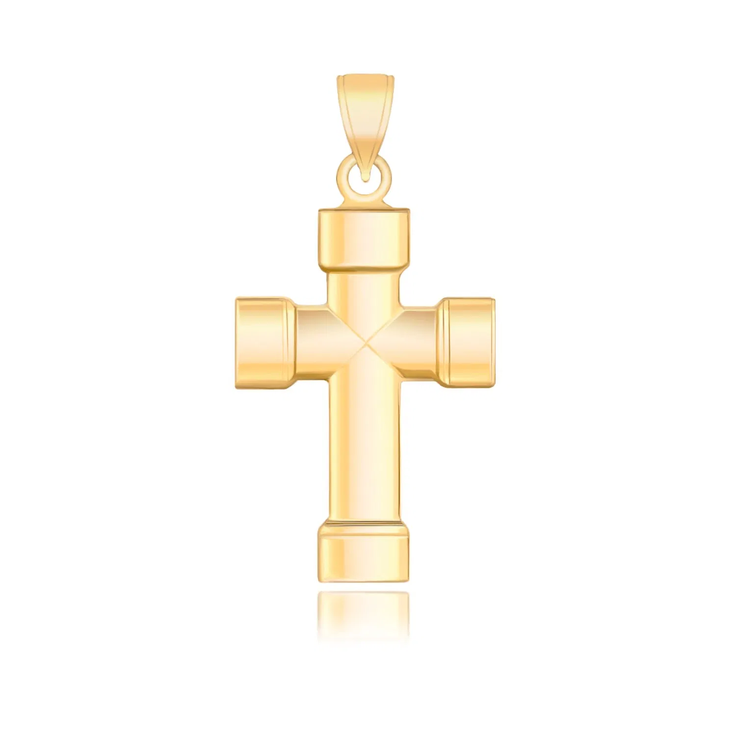 14 Karat Gelbgold Kreuz Anhänger mit Block wie Enden