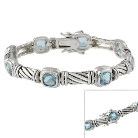 Sterling Silver Designer-Inspired Blue CZ Link Armband