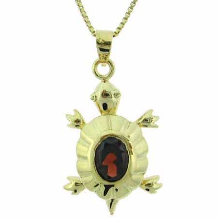 18 Karat Gold über Sterling Silber 1.5 Karat Garnet Schildkröte Anhänger