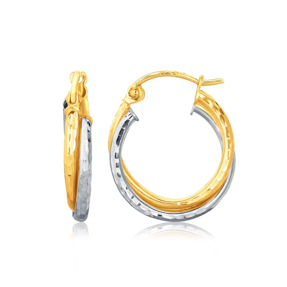 14 Karat Zwei-Ton - Gold Interlaced Hoop Ohrringe mit Hammer Textur