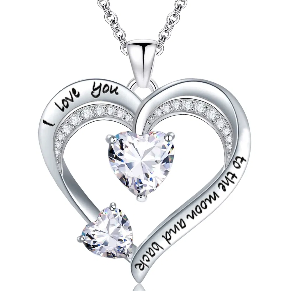 Liebe Herz-Hänger Halskette 18K Weißgold Plated 5A Kubik Zirkonium Gravitiert Ich liebe Sie Herz Schmuck Geschenk für Frauen Frau Mädchen