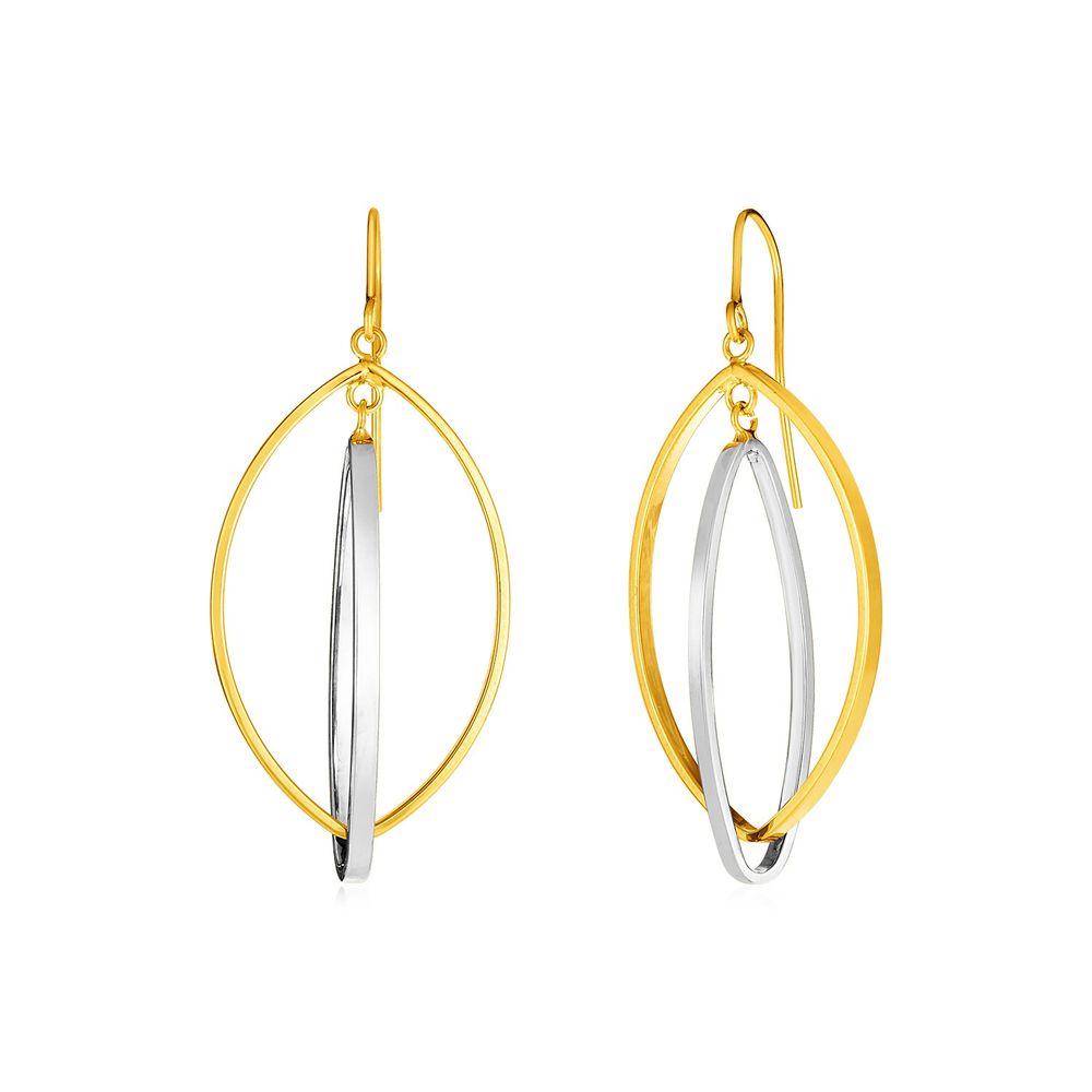 14 Karat Zwei-Ton - Gold Ohrringe mit verflochtenen Marquise-Dangles