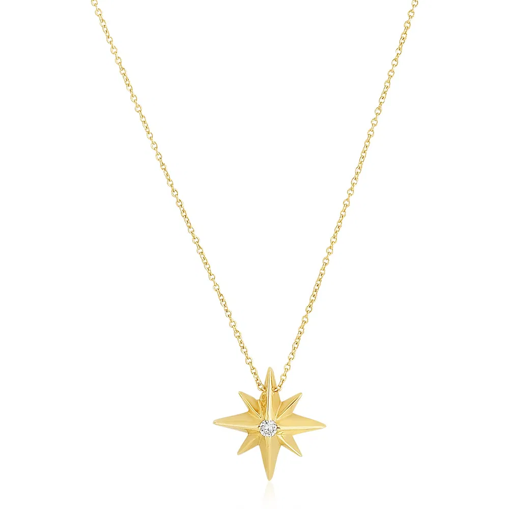 14 Karat Gelbgold High Polish North Star Halskette