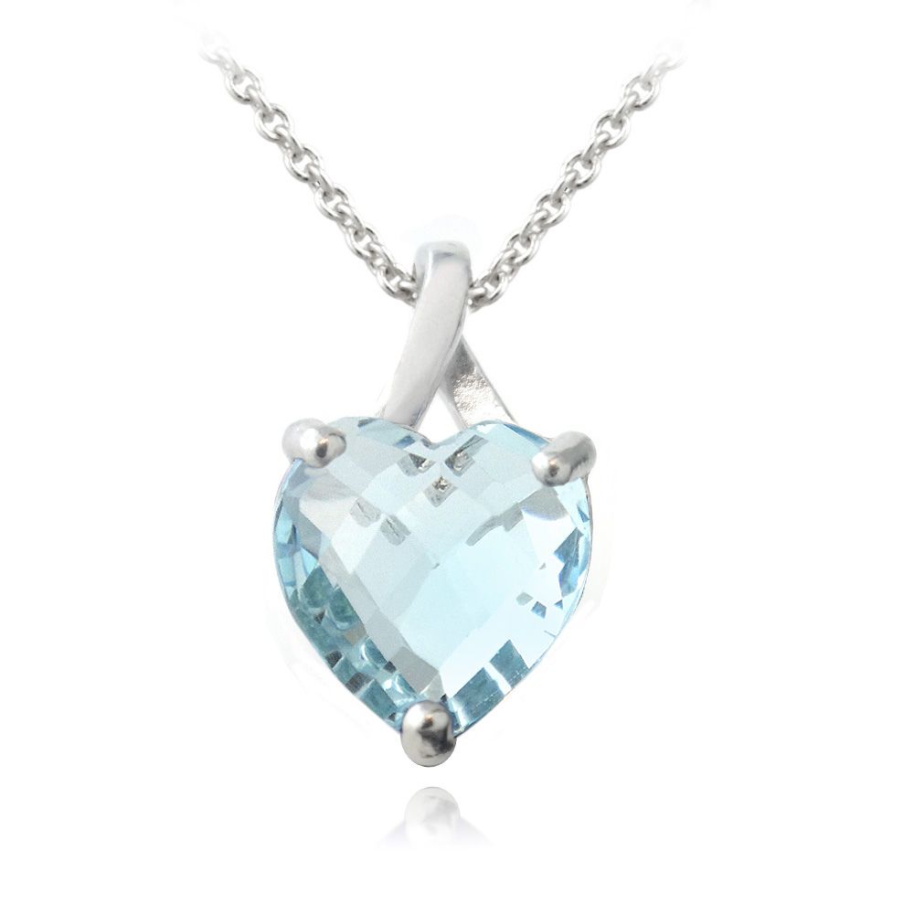 Sterling Silber 4ct Blau Topaz Briolette-Cut Herz Anhänger