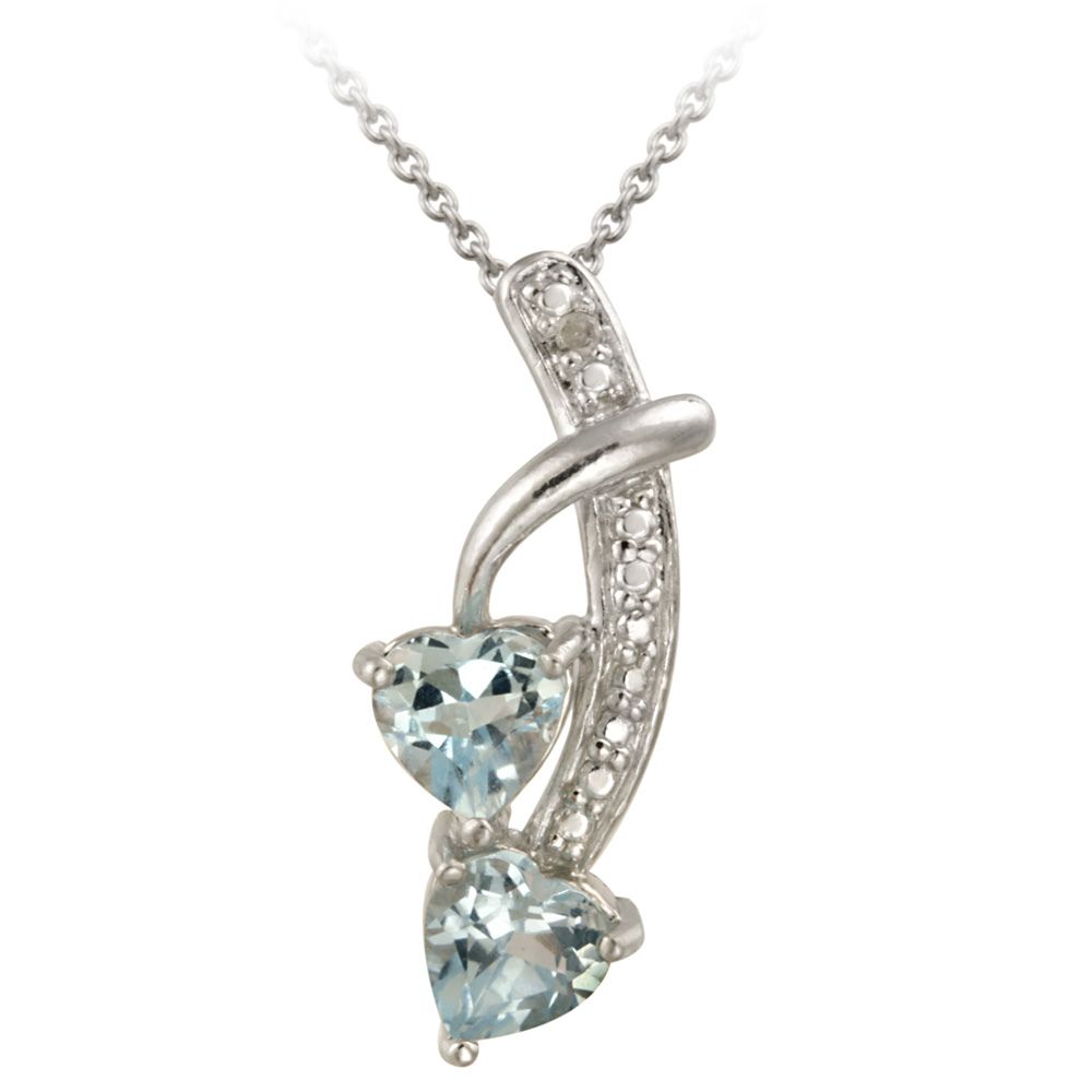 Sterling Silber Blau Topaz & Diamant Akzent Doppel-Herz - Anhänger, 18