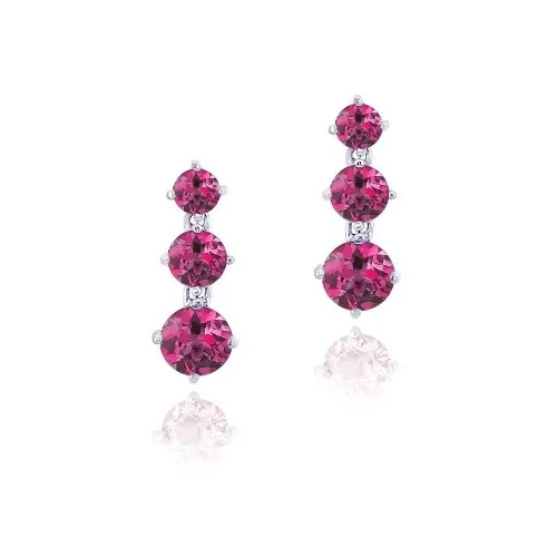 Sterling Silber 3ct geschaffen Ruby drei Stein Dangle Ohrringe