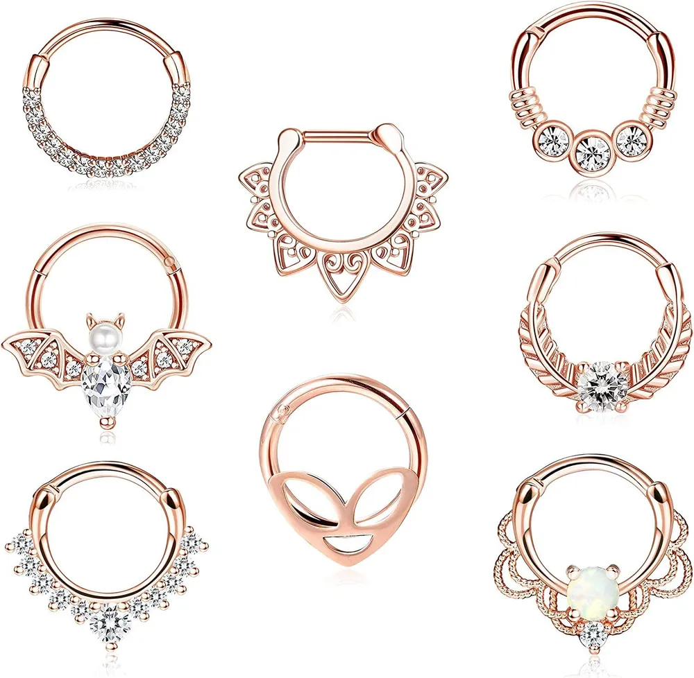 8MM Septum Ringe 16G Daith Ohrringe Piercing Chirurgische Edelstahl CZ Opal Septum Clicker Ringe Alien Bat Septum Hingeed Segment Nasen Ringe Knorpel Helix Tragus Hoops
