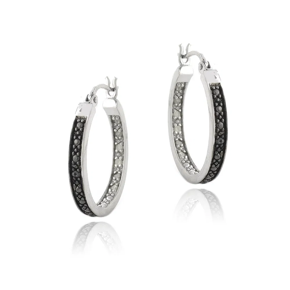 Sterling Silber 1 / 8ct Schwarz & Weiß Diamanten 20mm Hoop Ohrringe