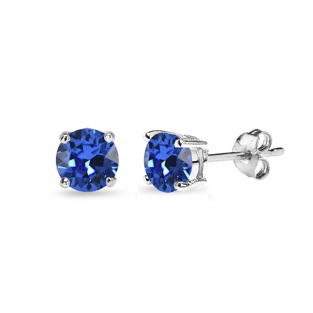 5mm blaue Stud Ohrringe mit Swarovski Kristallen in Sterling Silber