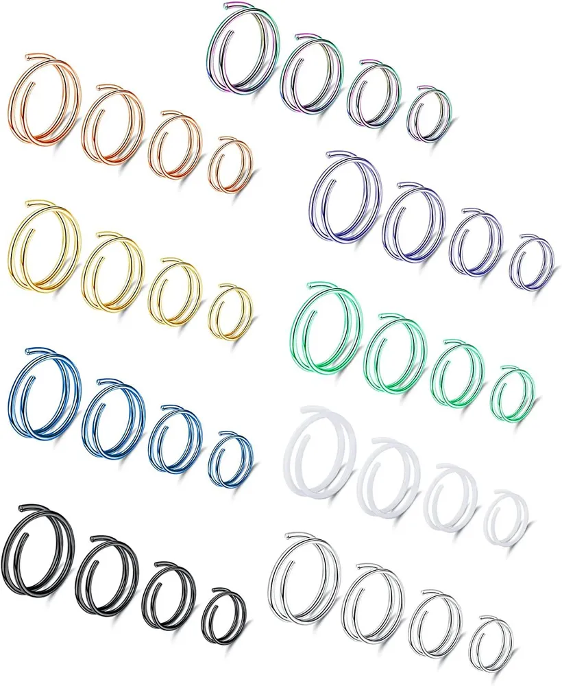 36Pcs Nasenring Schleife Chirurgische Nasen Piercing Tragus Helix Piercing Knorpel Ohrringe Piercing 20G Doppel-Nase - Ring CZ Spiral-Nase - Ringe für Frauen Männer