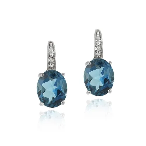 Sterling Silver London Blue Topaz & Diamond Accent Oval Leverback Ohrringe