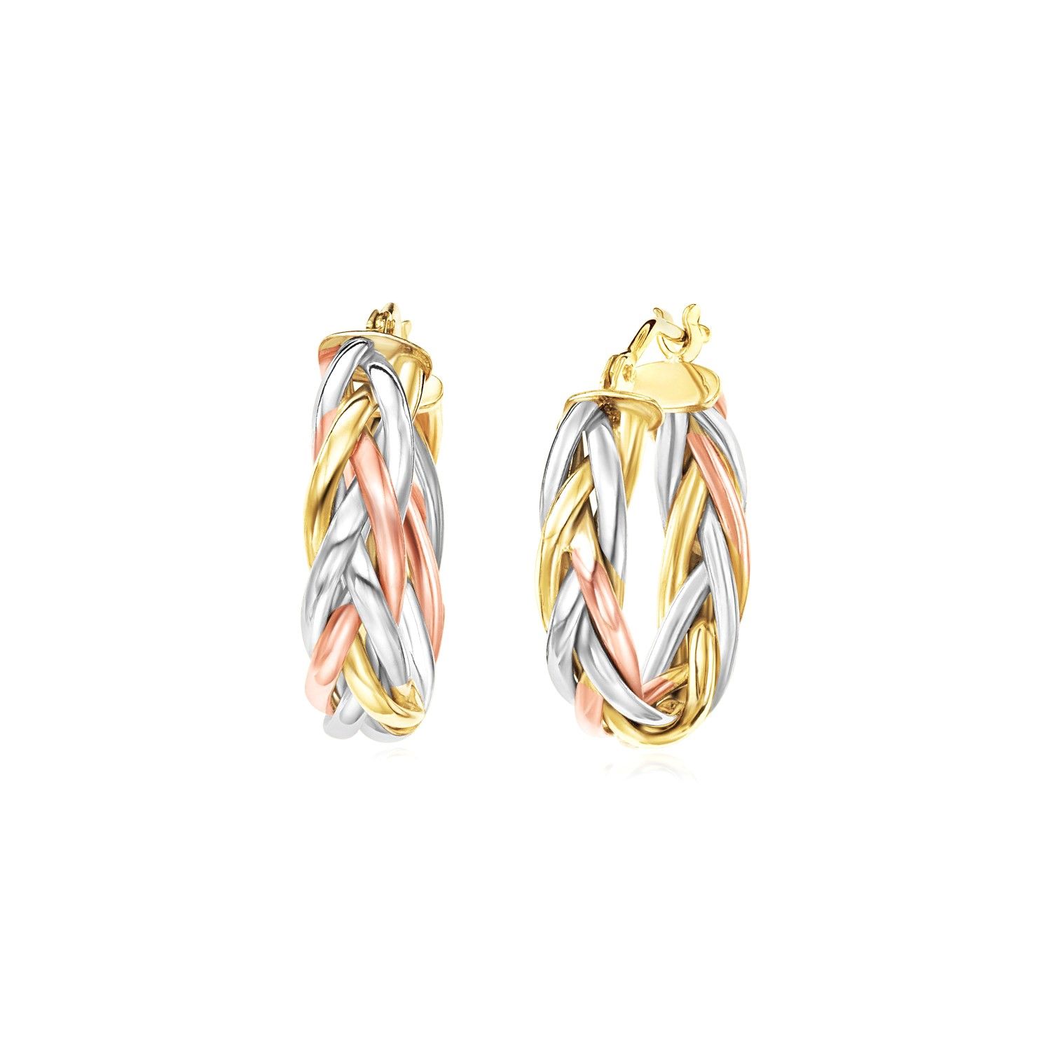 14 Karat Tri Color Gold Drei Töne Geflechted Hoop Ohrringe
