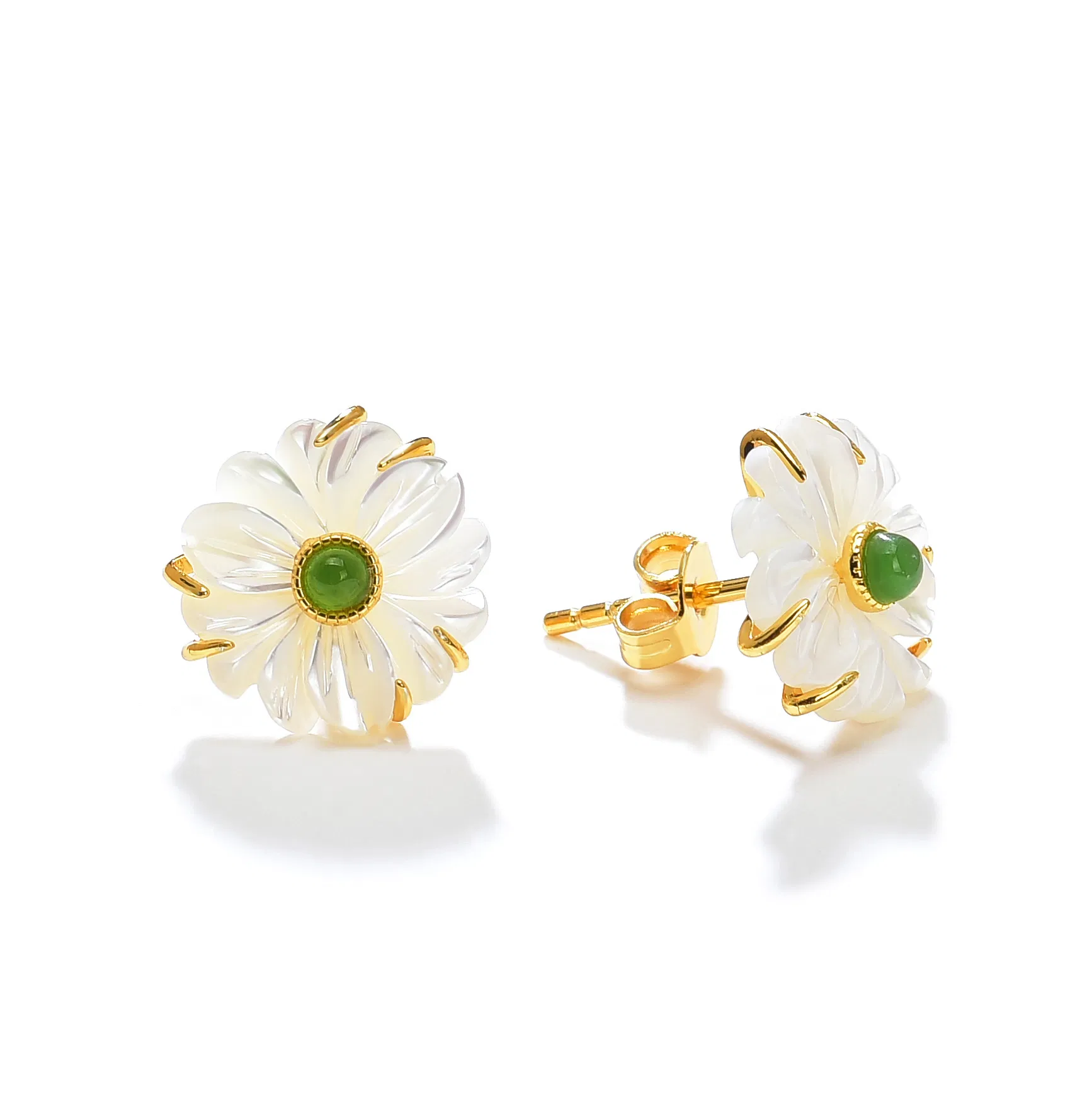 S925 Silber Shell Daisy Ohrringe Echtgold Elektro-Geladen Jasper Sweet Ins Ohrringe